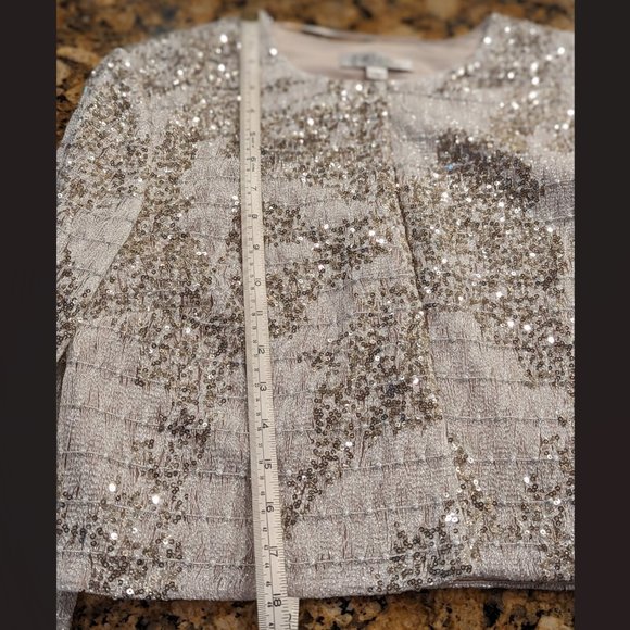 NWT - Kay Unger Silver Sequined Cropped Jacket (Size: 12) - Picture 7 of 9